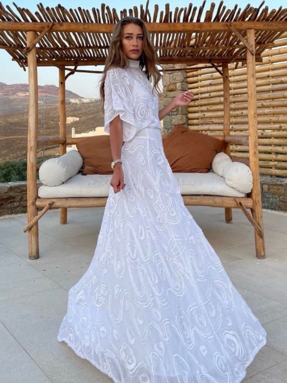NWT Retrofete Chloe White Beaded Maxi Dress Medium